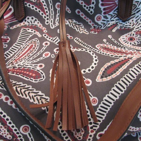 Bohemian Braided Handle Tote Bag Brown, Burgundy Faux Leather/Polyester - Picture 2 of 10